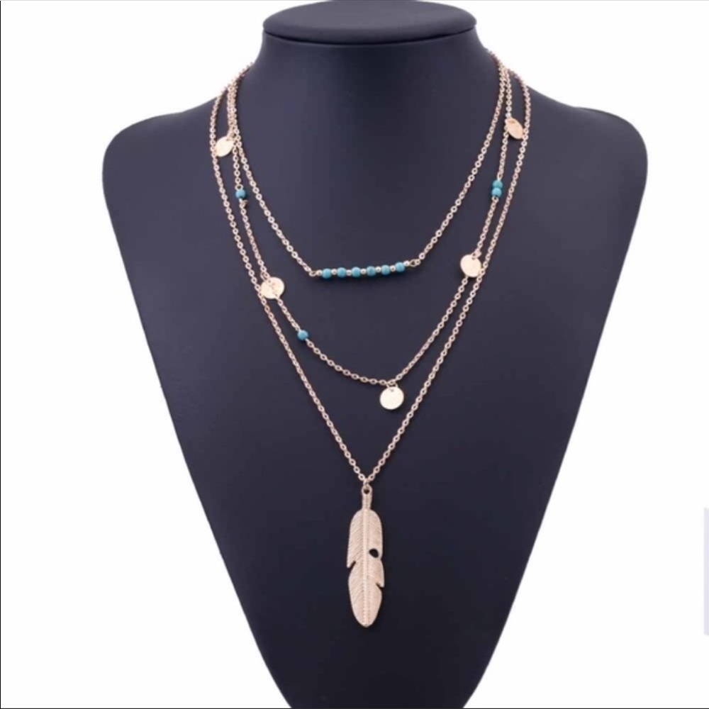 3 layered feather necklace - Picture 3 of 4